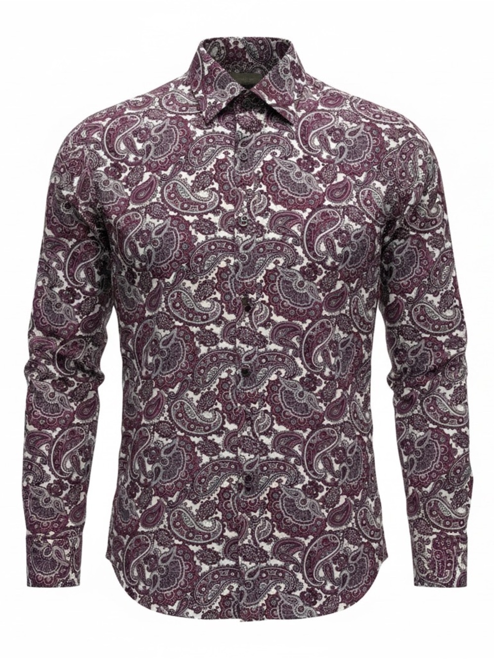 Thomas Dean Burgundy Paisley Long Sleeve Button Front Dress Shirt Men's Large